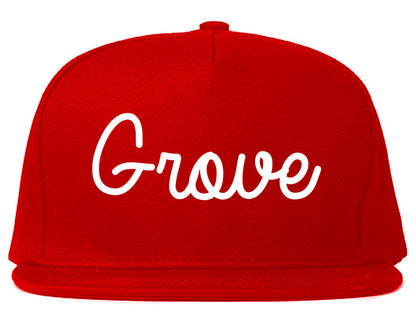 Grove Oklahoma OK Script Mens Snapback Hat Red