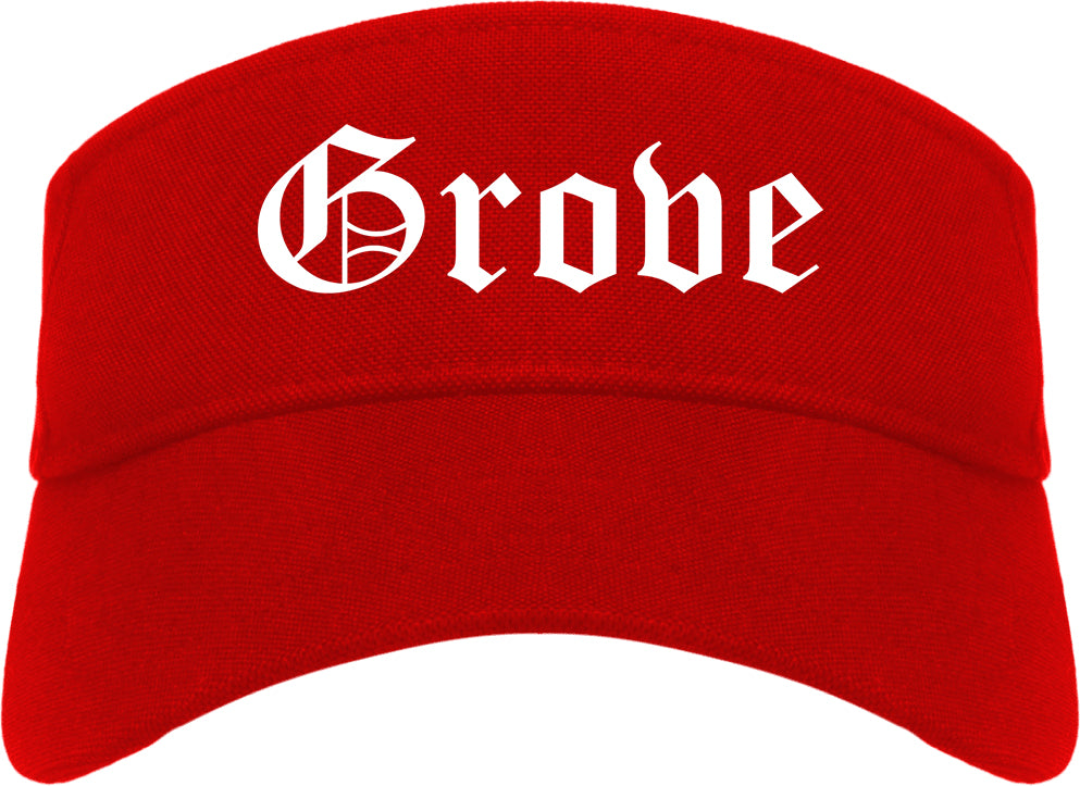 Grove Oklahoma OK Old English Mens Visor Cap Hat Red