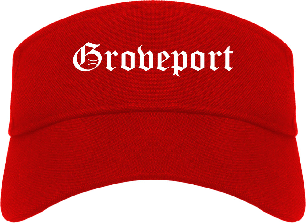 Groveport Ohio OH Old English Mens Visor Cap Hat Red