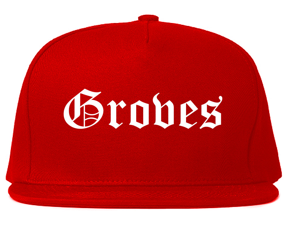Groves Texas TX Old English Mens Snapback Hat Red