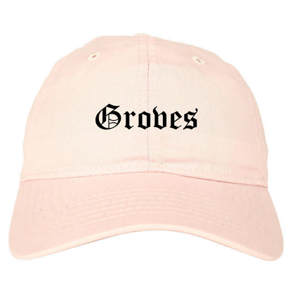 Groves Texas TX Old English Mens Dad Hat Baseball Cap Pink