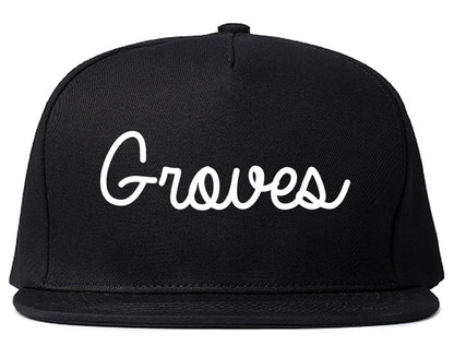 Groves Texas TX Script Mens Snapback Hat Black