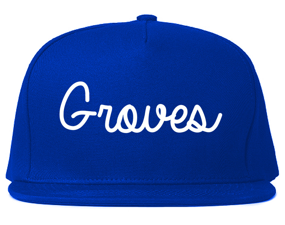 Groves Texas TX Script Mens Snapback Hat Royal Blue