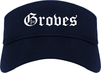 Groves Texas TX Old English Mens Visor Cap Hat Navy Blue