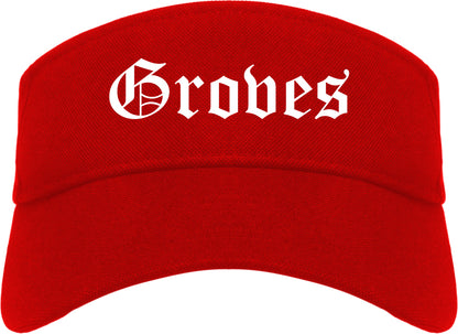Groves Texas TX Old English Mens Visor Cap Hat Red