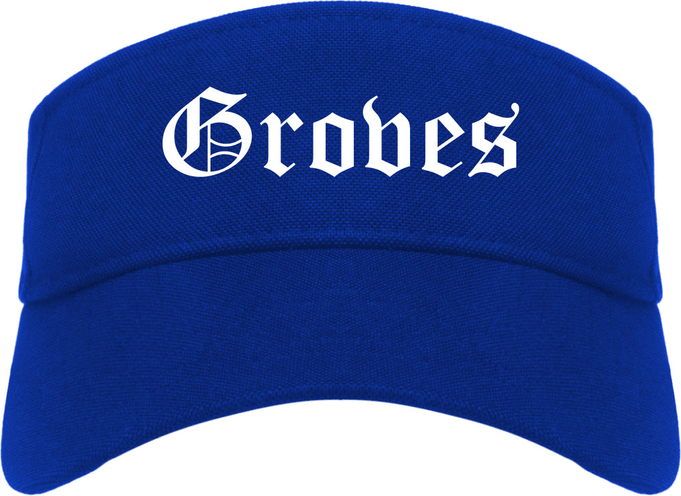 Groves Texas TX Old English Mens Visor Cap Hat Royal Blue
