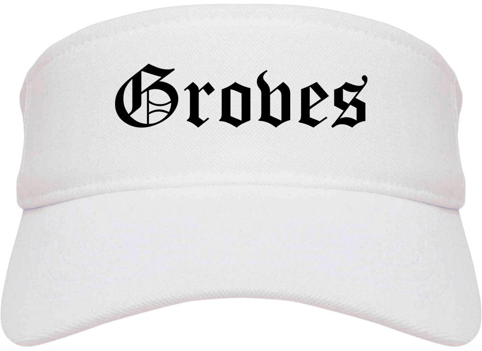 Groves Texas TX Old English Mens Visor Cap Hat White