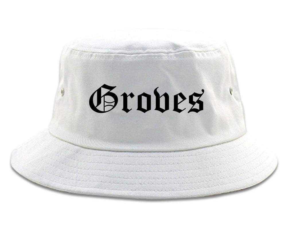 Groves Texas TX Old English Mens Bucket Hat White