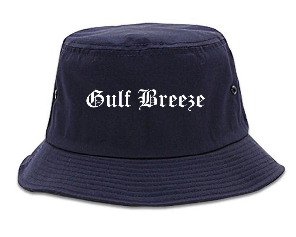 Gulf Breeze Florida FL Old English Mens Bucket Hat Navy Blue