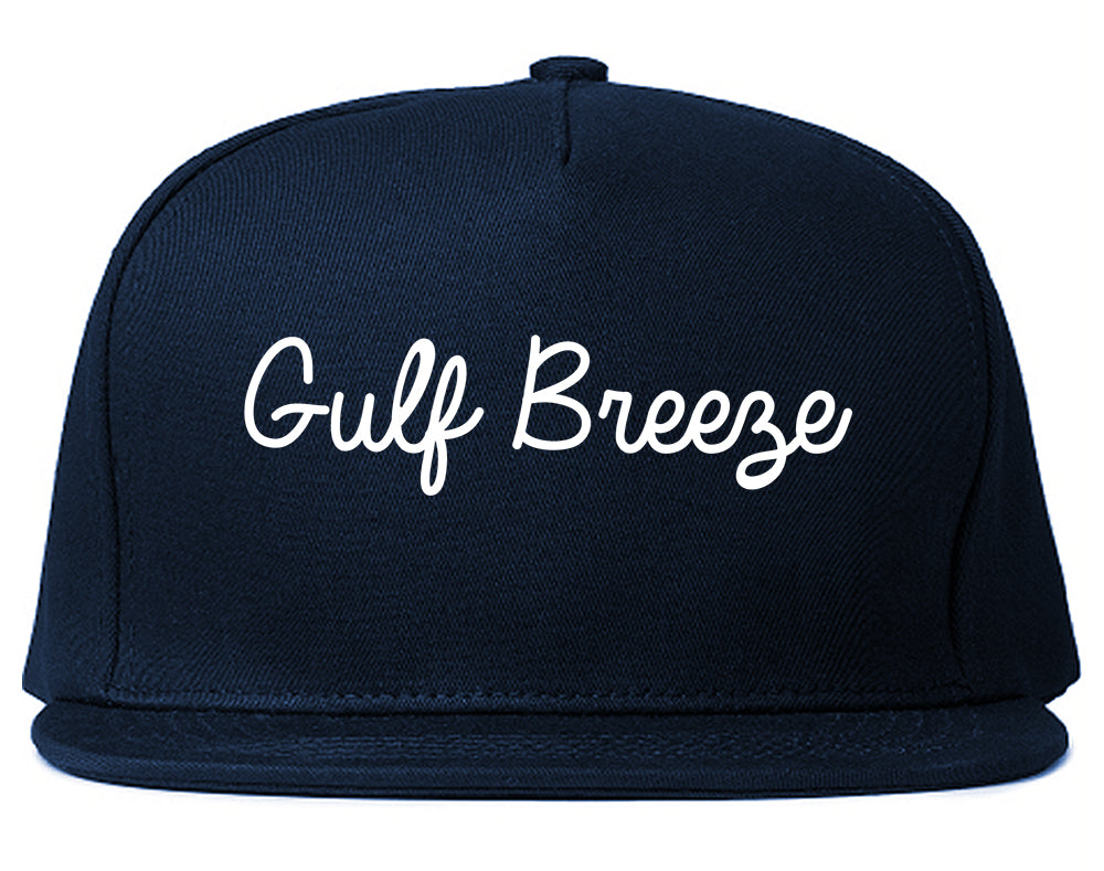 Gulf Breeze Florida FL Script Mens Snapback Hat Navy Blue