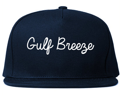 Gulf Breeze Florida FL Script Mens Snapback Hat Navy Blue