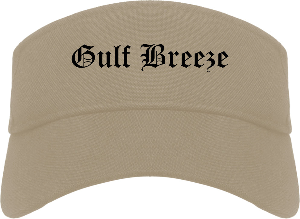 Gulf Breeze Florida FL Old English Mens Visor Cap Hat Khaki