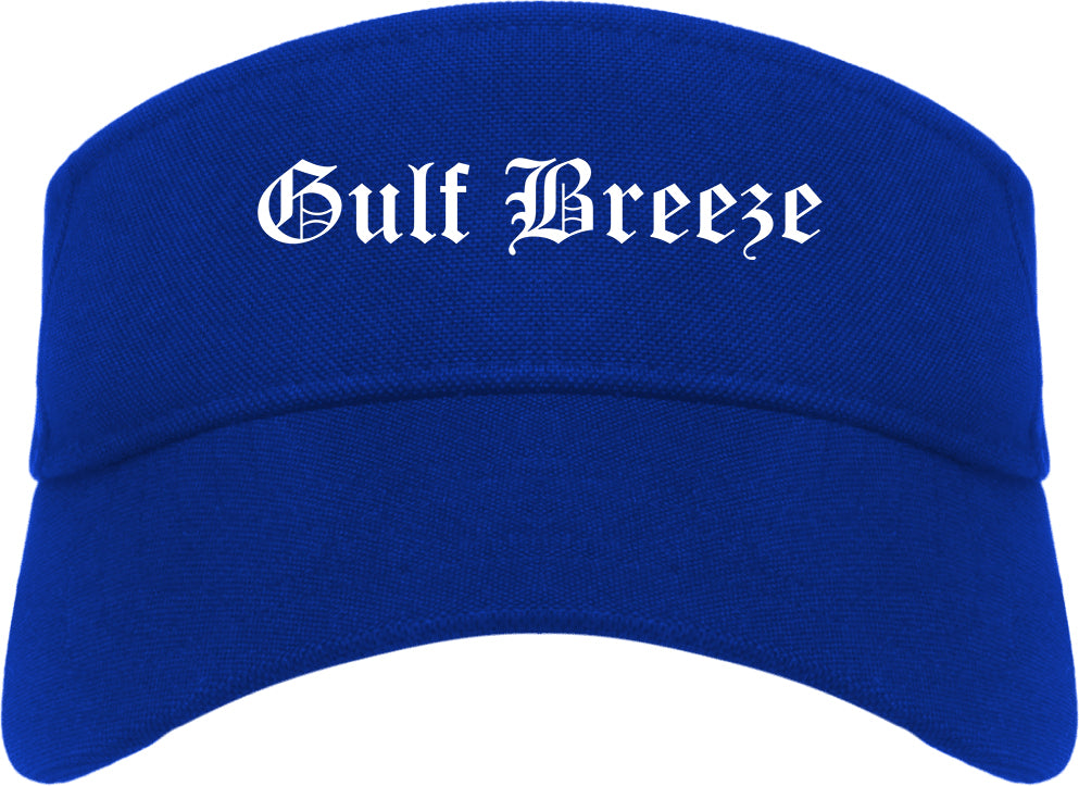 Gulf Breeze Florida FL Old English Mens Visor Cap Hat Royal Blue