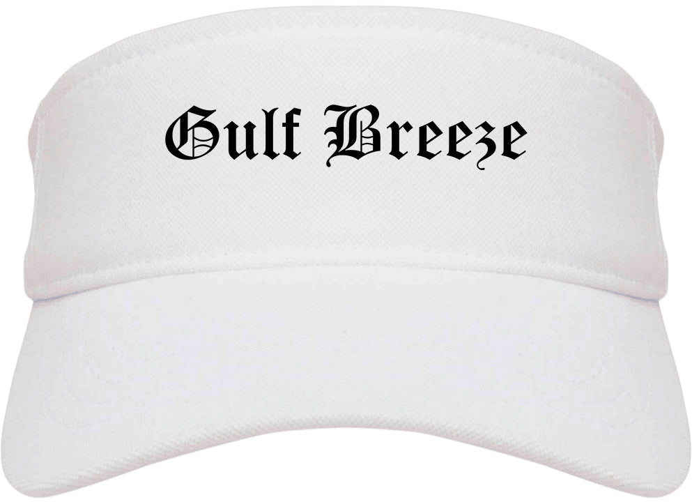 Gulf Breeze Florida FL Old English Mens Visor Cap Hat White