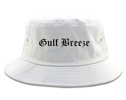 Gulf Breeze Florida FL Old English Mens Bucket Hat White