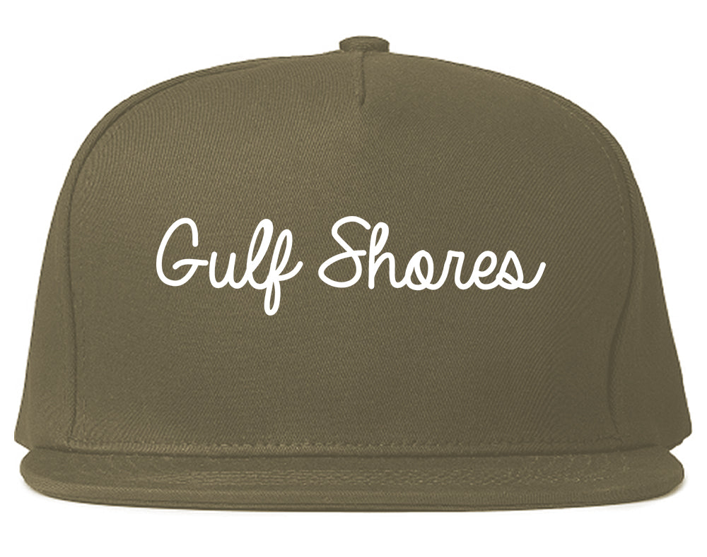 Gulf Shores Alabama AL Script Mens Snapback Hat Grey