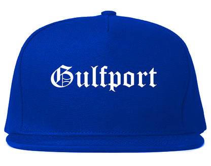 Gulfport Florida FL Old English Mens Snapback Hat Royal Blue
