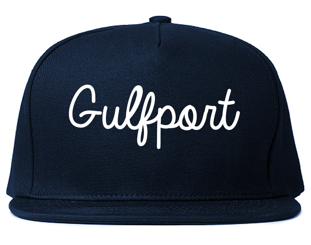 Gulfport Florida FL Script Mens Snapback Hat Navy Blue