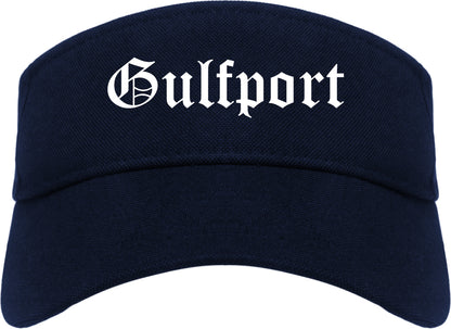 Gulfport Florida FL Old English Mens Visor Cap Hat Navy Blue