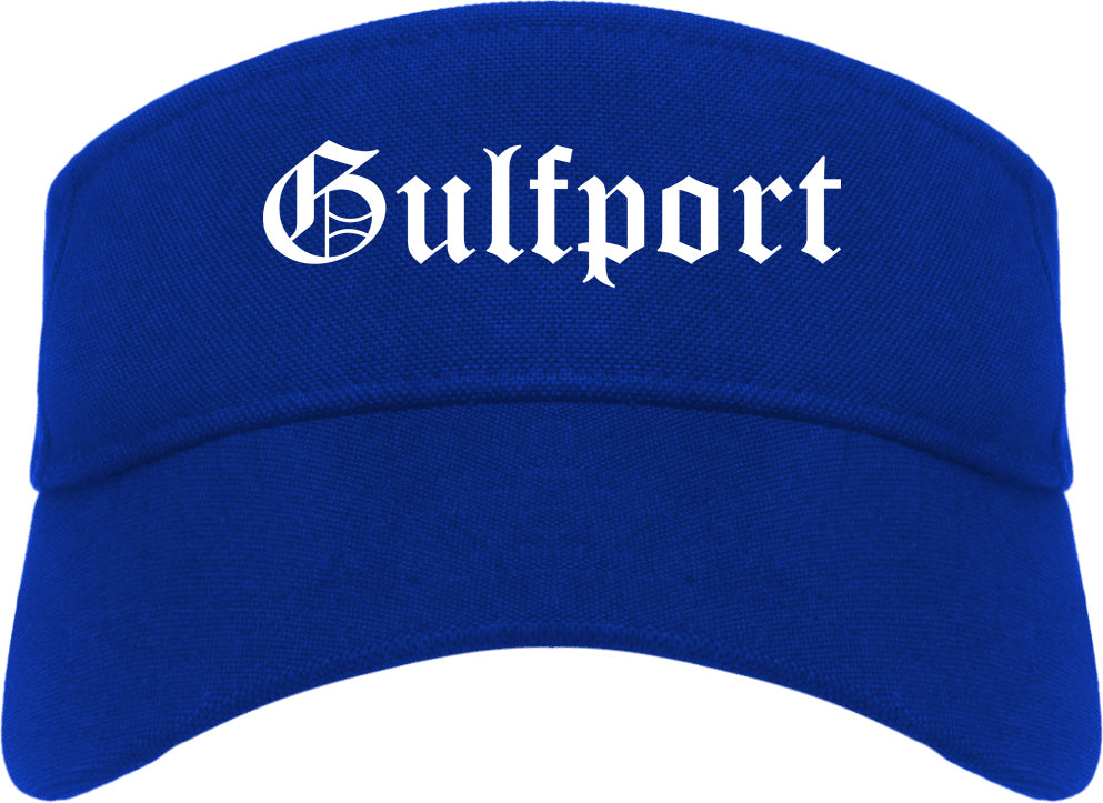 Gulfport Florida FL Old English Mens Visor Cap Hat Royal Blue