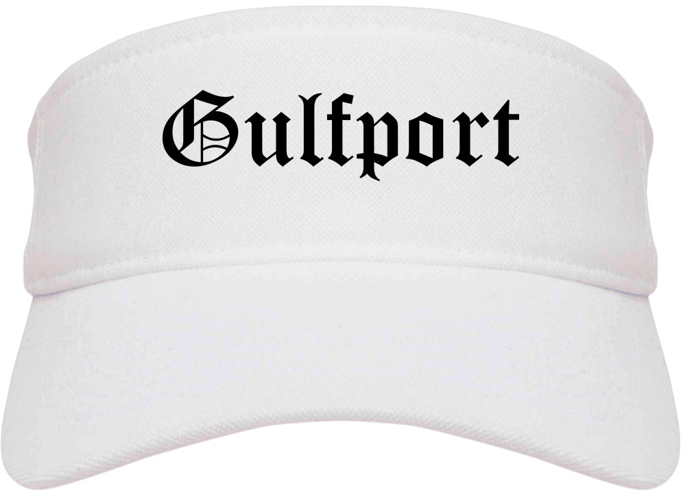 Gulfport Florida FL Old English Mens Visor Cap Hat White