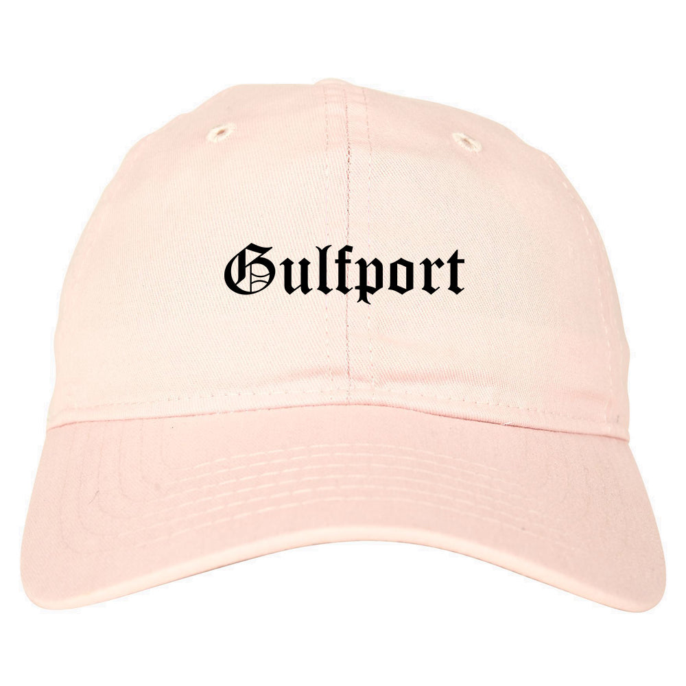 Gulfport Mississippi MS Old English Mens Dad Hat Baseball Cap Pink