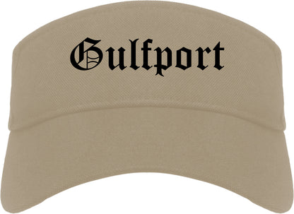 Gulfport Mississippi MS Old English Mens Visor Cap Hat Khaki