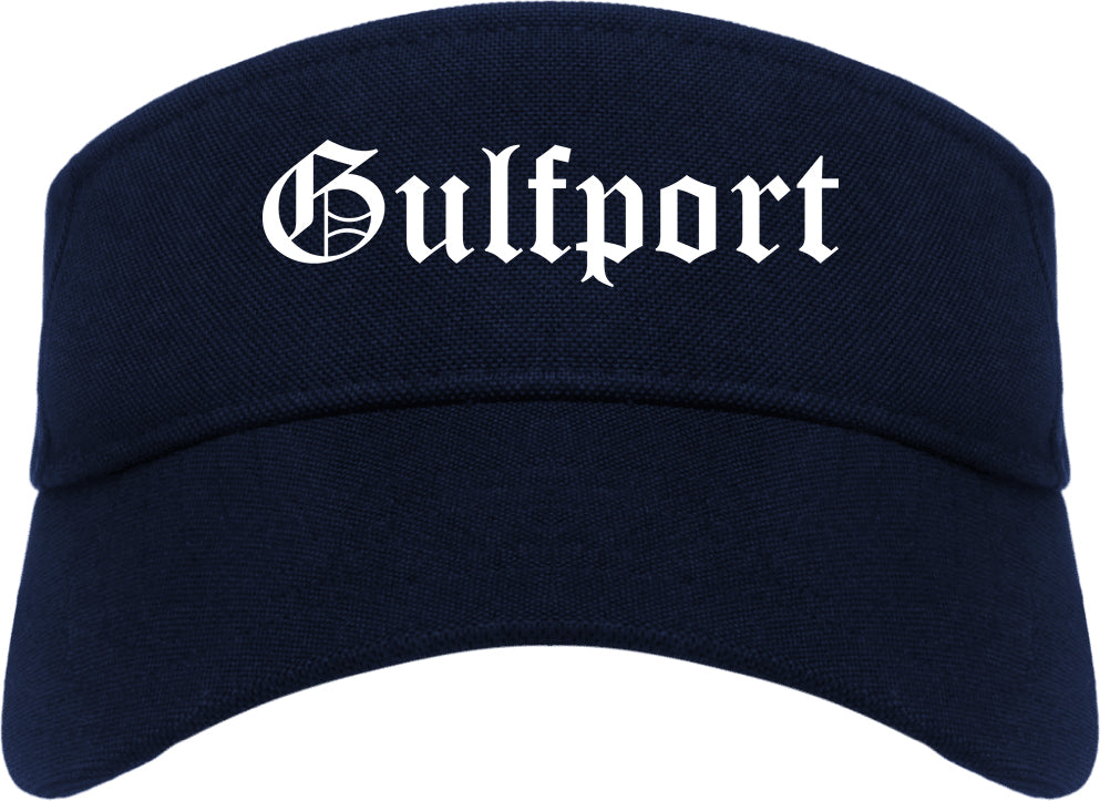 Gulfport Mississippi MS Old English Mens Visor Cap Hat Navy Blue
