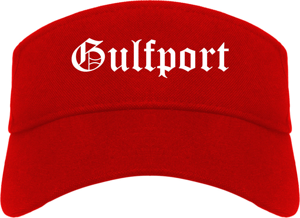 Gulfport Mississippi MS Old English Mens Visor Cap Hat Red