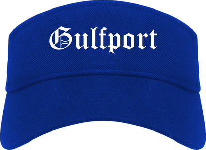 Gulfport Mississippi MS Old English Mens Visor Cap Hat Royal Blue
