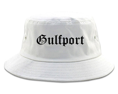 Gulfport Mississippi MS Old English Mens Bucket Hat White