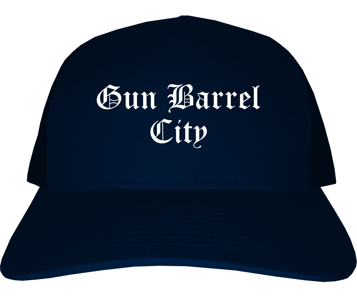 Gun Barrel City Texas TX Old English Mens Trucker Hat Cap Navy Blue
