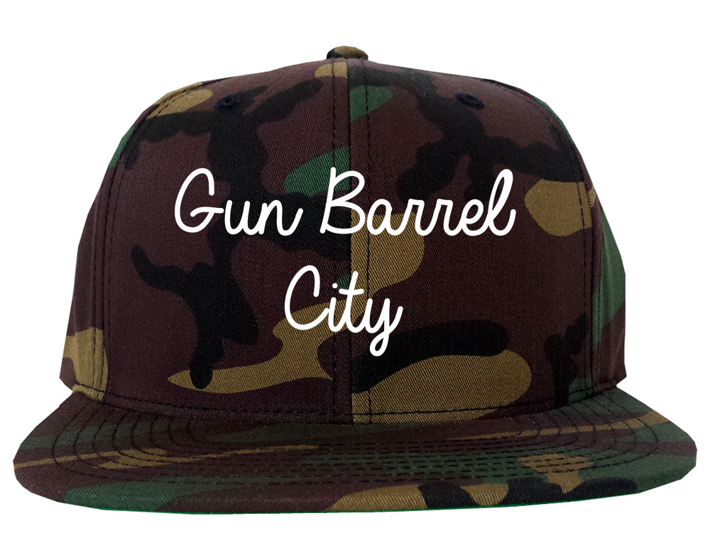 Gun Barrel City Texas TX Script Mens Snapback Hat Army Camo