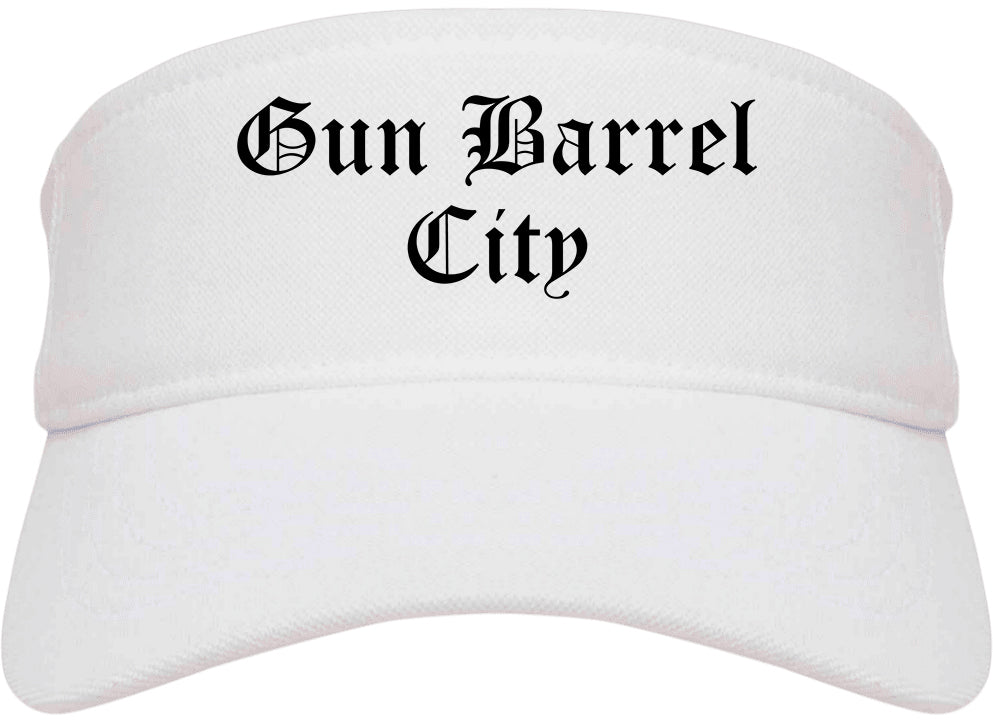 Gun Barrel City Texas TX Old English Mens Visor Cap Hat White