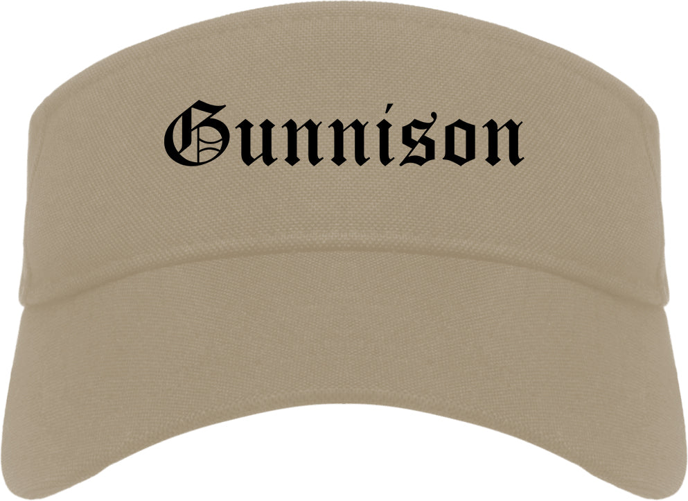 Gunnison Colorado CO Old English Mens Visor Cap Hat Khaki