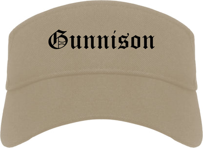 Gunnison Colorado CO Old English Mens Visor Cap Hat Khaki