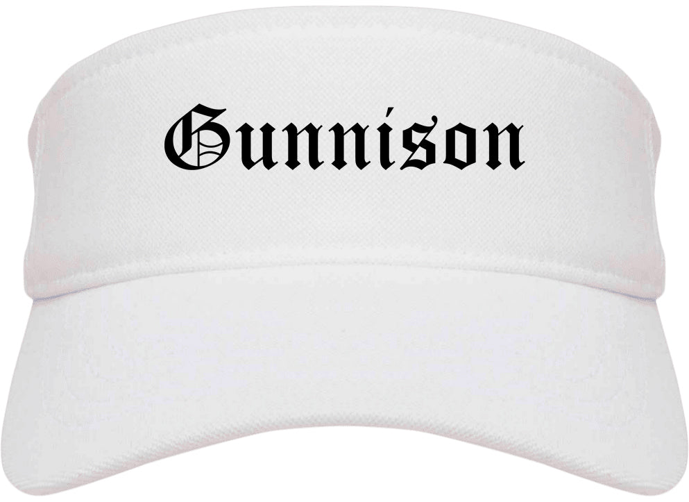Gunnison Colorado CO Old English Mens Visor Cap Hat White