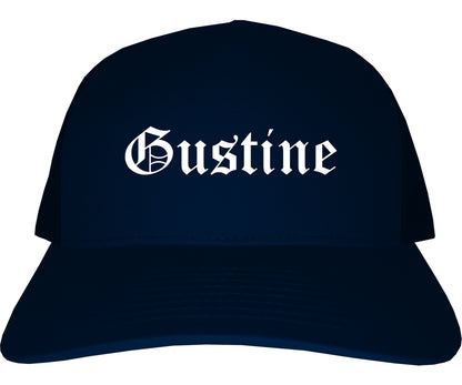 Gustine California CA Old English Mens Trucker Hat Cap Navy Blue