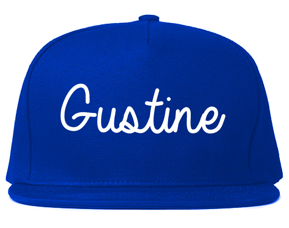 Gustine California CA Script Mens Snapback Hat Royal Blue