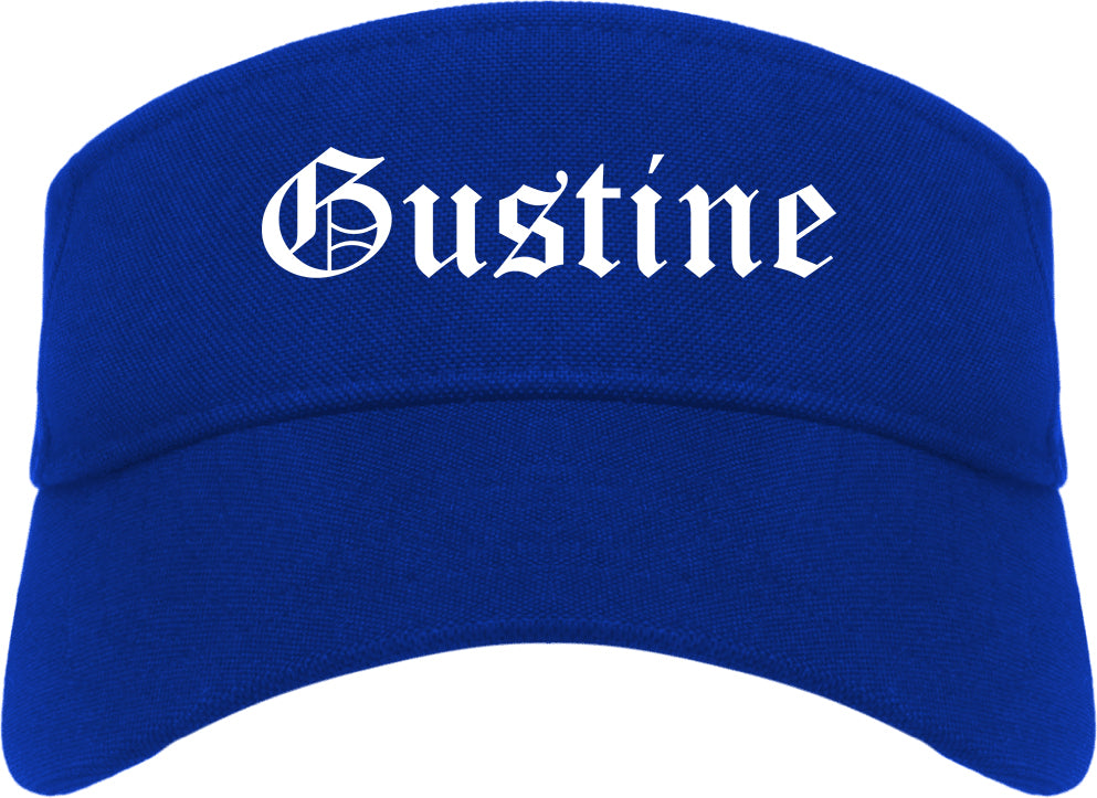 Gustine California CA Old English Mens Visor Cap Hat Royal Blue