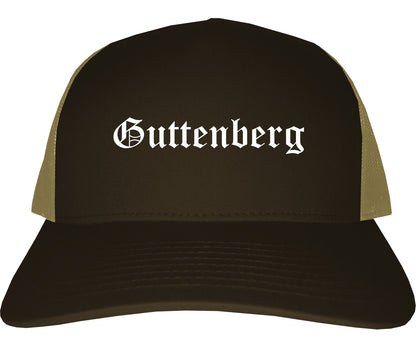 Guttenberg New Jersey NJ Old English Mens Trucker Hat Cap Brown