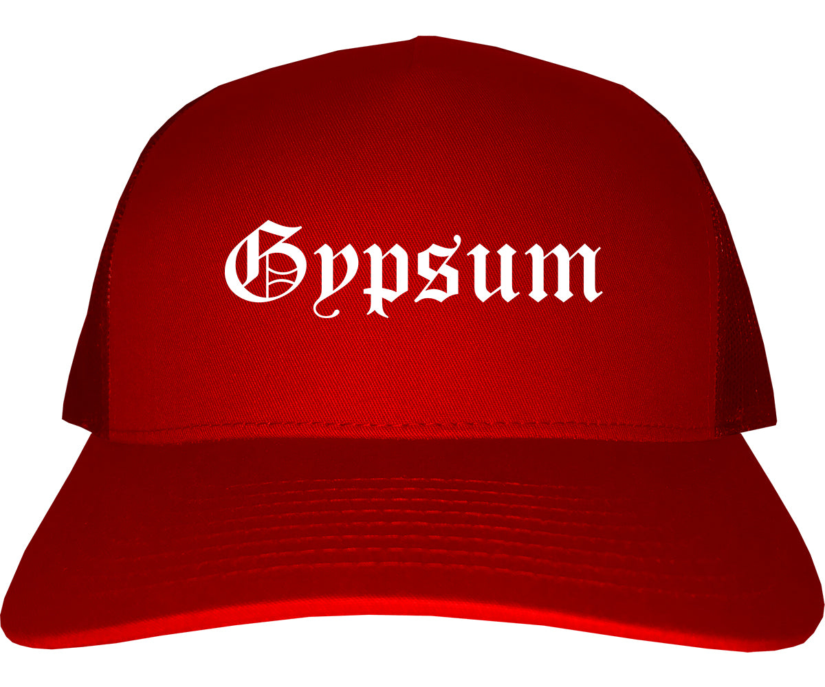 Gypsum Colorado CO Old English Mens Trucker Hat Cap Red