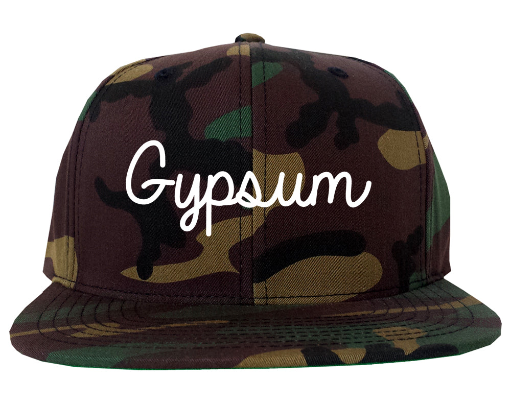 Gypsum Colorado CO Script Mens Snapback Hat Army Camo