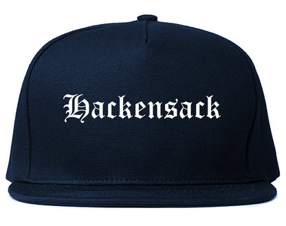 Hackensack New Jersey NJ Old English Mens Snapback Hat Navy Blue