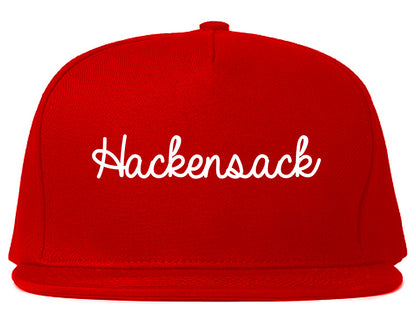 Hackensack New Jersey NJ Script Mens Snapback Hat Red