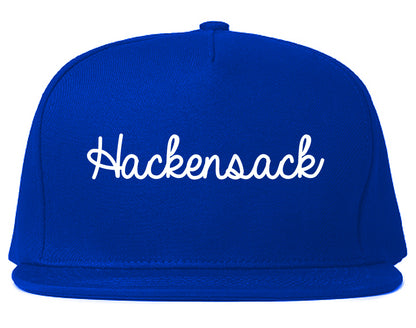 Hackensack New Jersey NJ Script Mens Snapback Hat Royal Blue