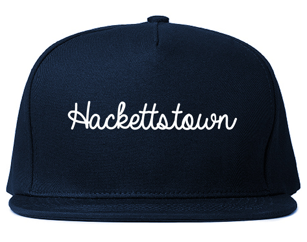 Hackettstown New Jersey NJ Script Mens Snapback Hat Navy Blue