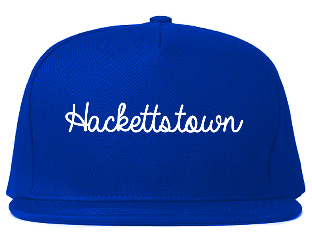 Hackettstown New Jersey NJ Script Mens Snapback Hat Royal Blue