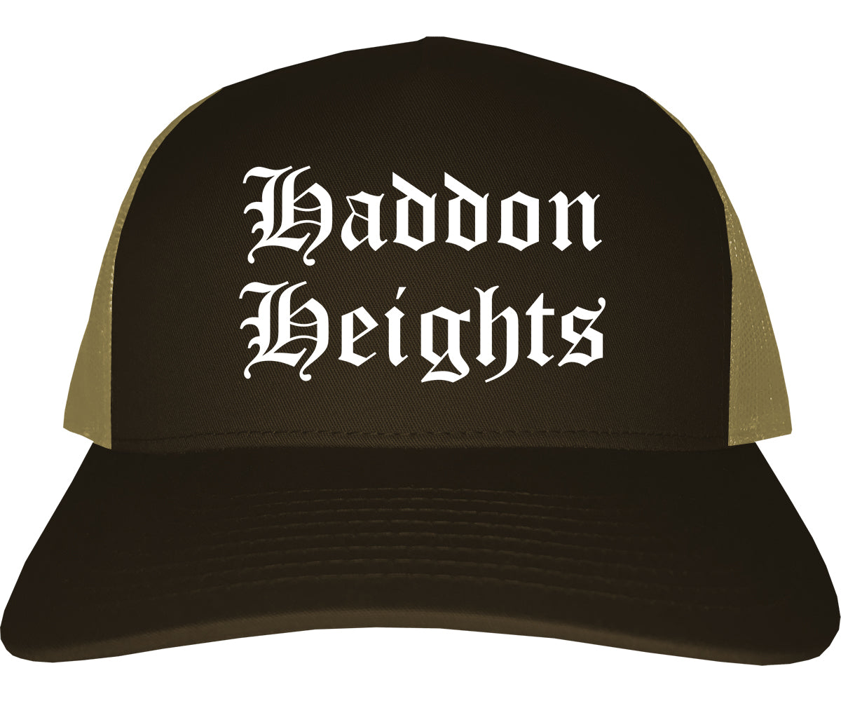 Haddon Heights New Jersey NJ Old English Mens Trucker Hat Cap Brown