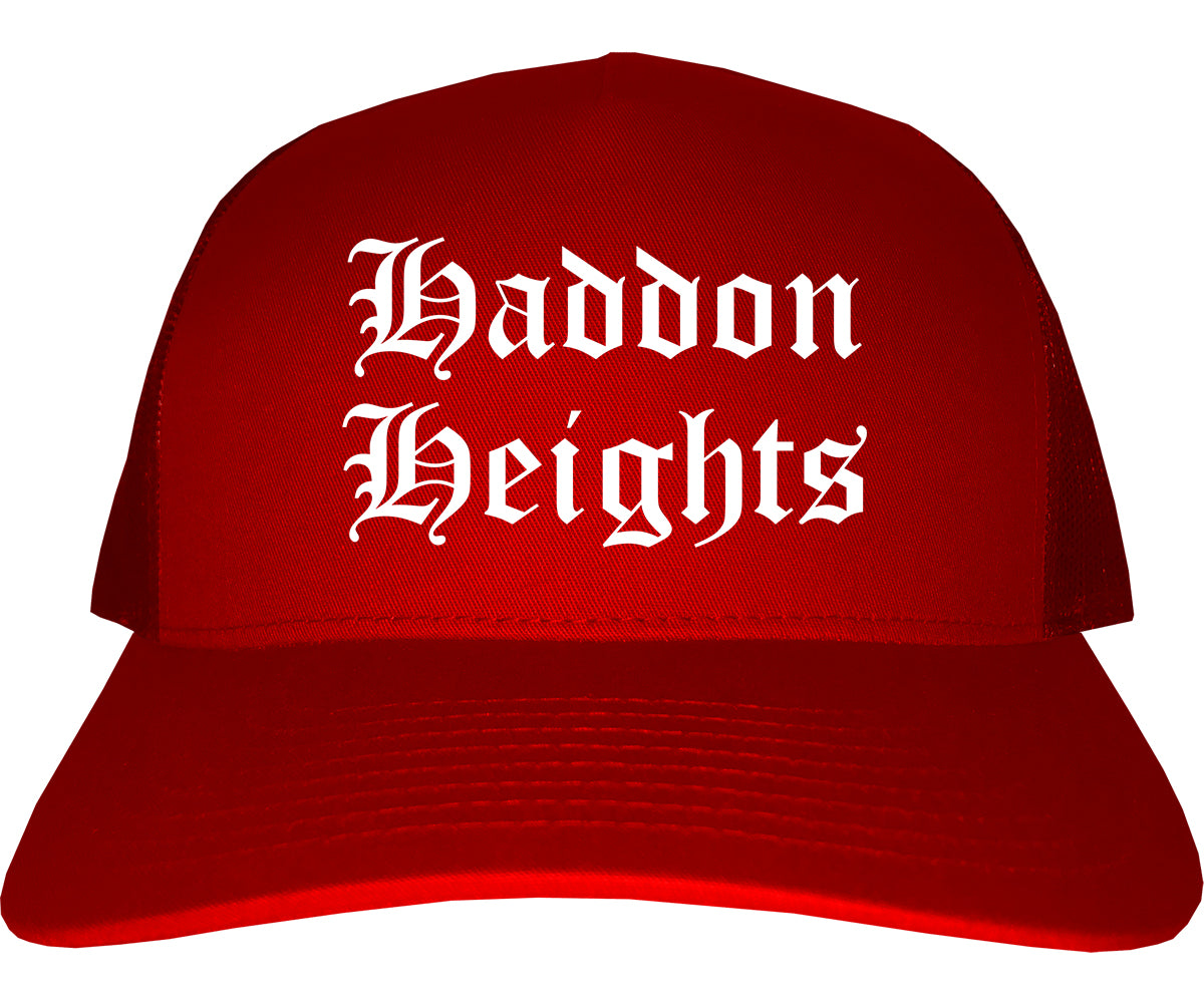 Haddon Heights New Jersey NJ Old English Mens Trucker Hat Cap Red